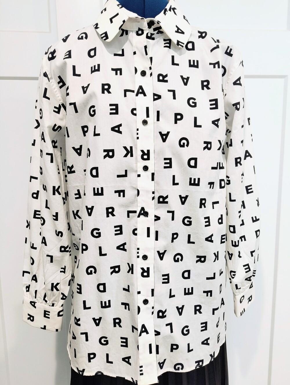Karl Lagerfeld White Button-Down Shirt with Black Letter Print